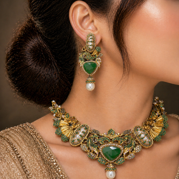 Verdant Glow Emerald Green Necklace Set