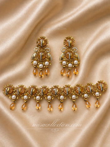 Amber Glow Pearl Choker Set